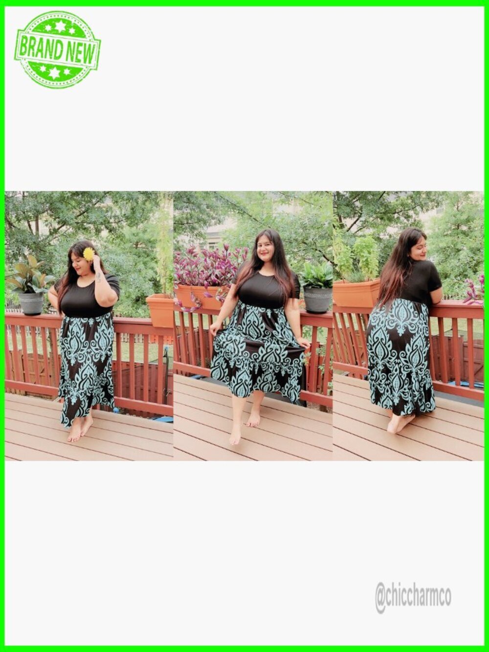 Plus Size Short Sleeve Maxi Dress with Pockets Tiered Flowy - Picture 6 of 7
